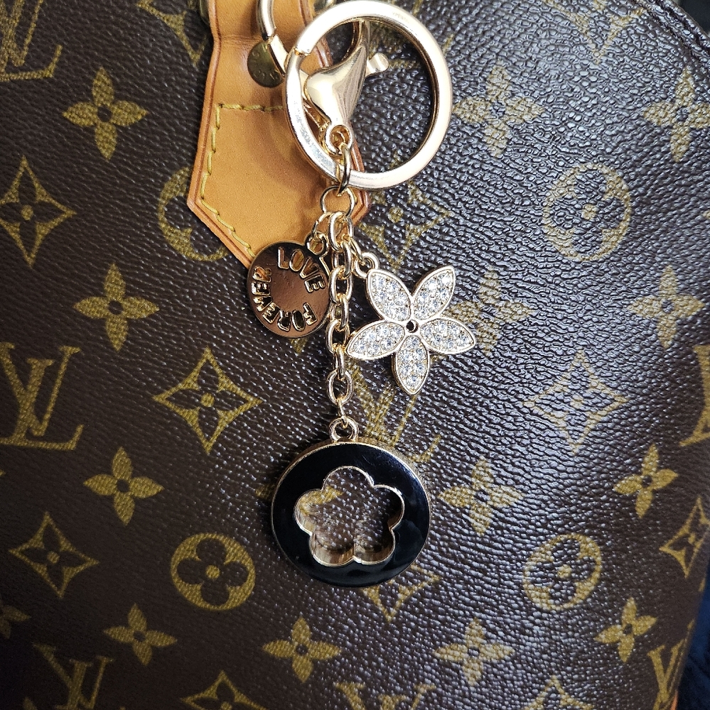 Unbranded black flower purse charm/key chain